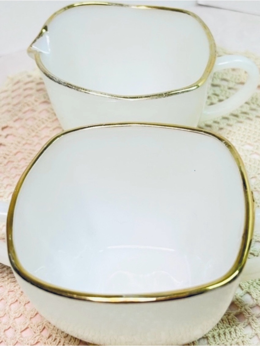 Vintage Fire King Charm White Milk Glass Creamer Sugar